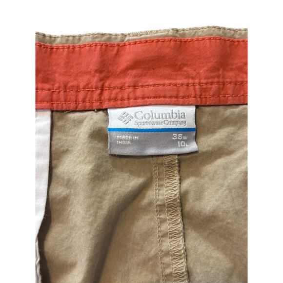 Columbia Men’s 100% Cotton Shorts Size 38 Flat Front Khaki 10” Inseam Outdoor - Picture 5 of 6